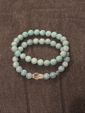 Natural Amazonite gemstone Beaded Stretch Bracelet 2 pc Set.